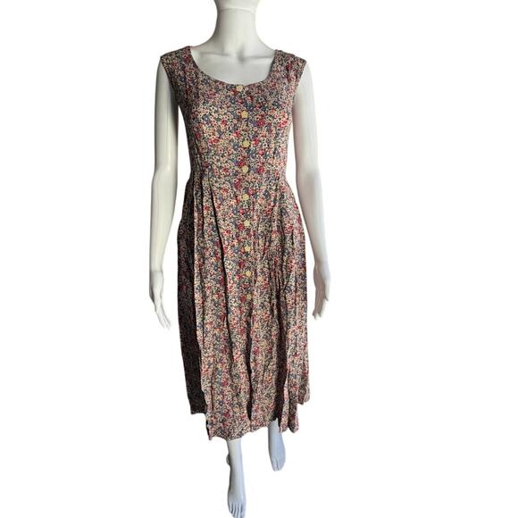 Vintage 90s Banana Republic Floral Dress Friends Era Rayon Button Front XS - Picture 1 of 6
